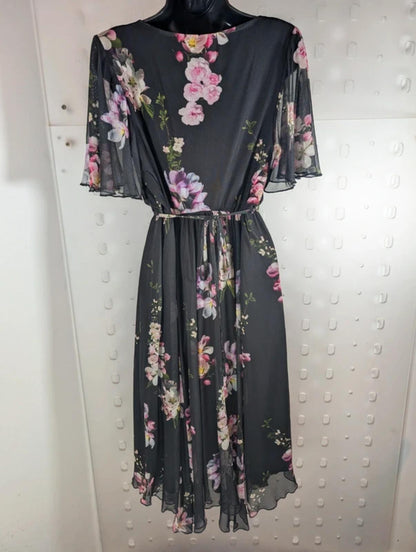 Scarlett & Jo London dark floral mesh midi dress UK12.