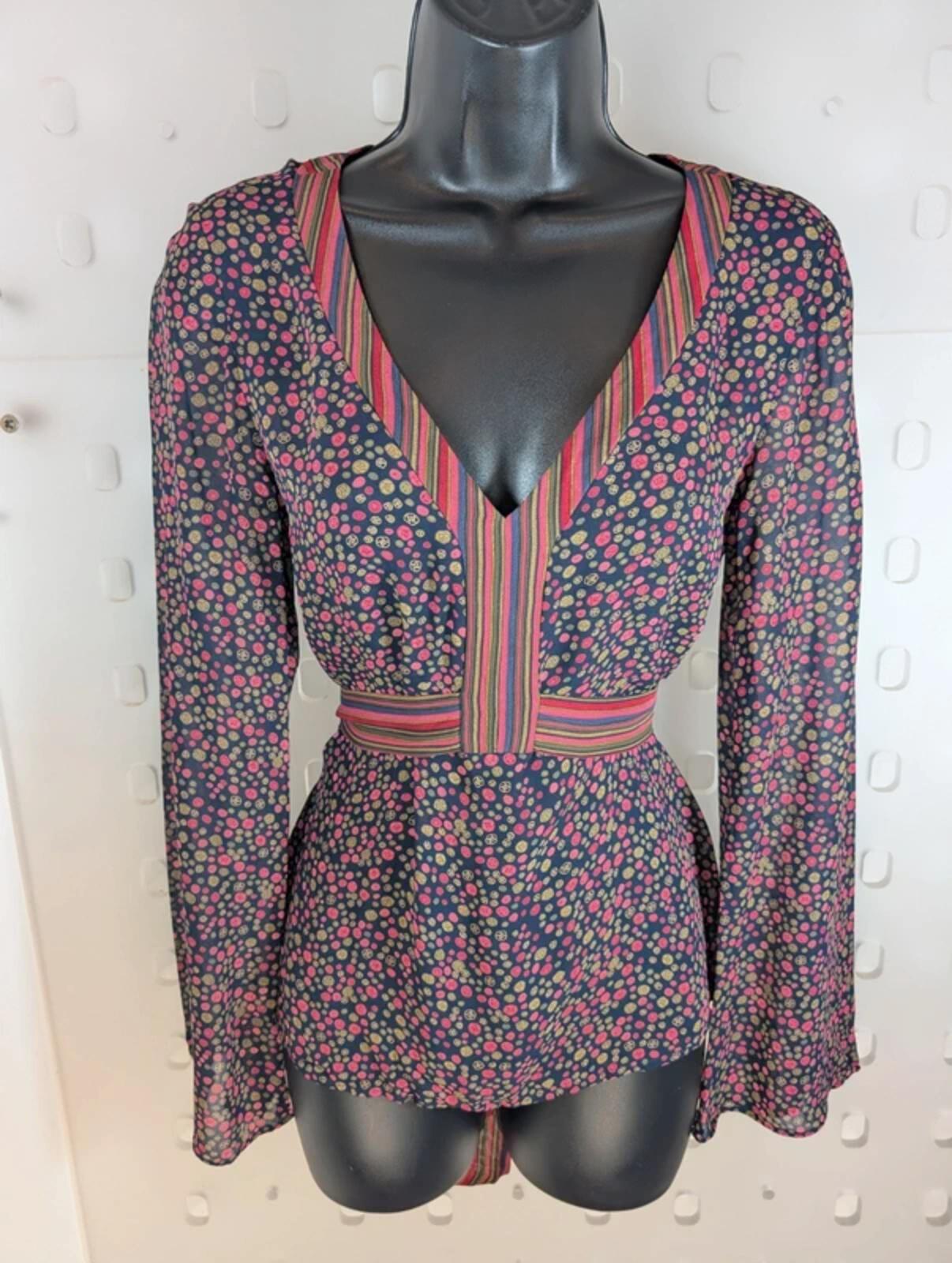 Laura Ashley Tie Blouse UK10 Pink Khaki Print