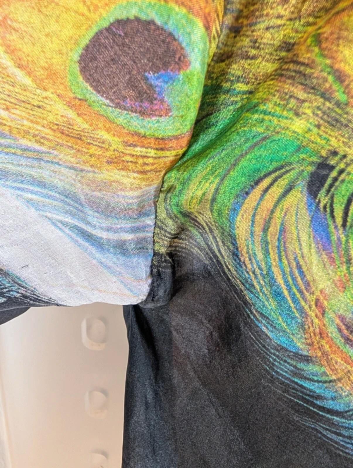 Supertrash Silk Feather Print Blouse Sheer Tie Neck Button Front