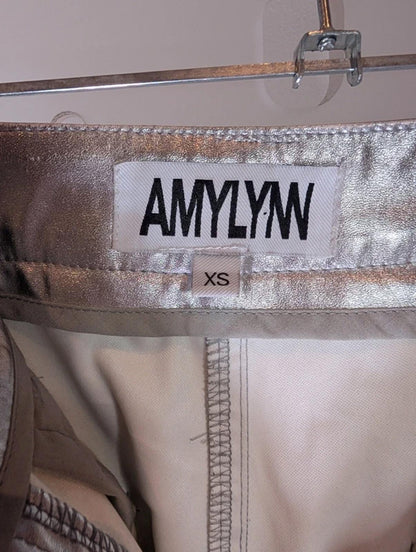 Amylynn Metallic Silver Straight Leg Trousers XS Statement