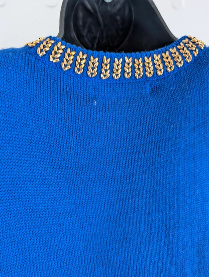 Vintage 1980s NYC Collection Royal Blue Embellished Longline Jumper M