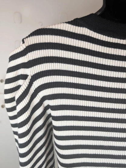Morgan De Toi Striped Knit Top Skull Buttons Medium