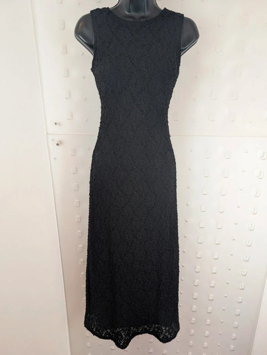 Vintage 90s Mackays Black Lace Maxi Dress UK10-12