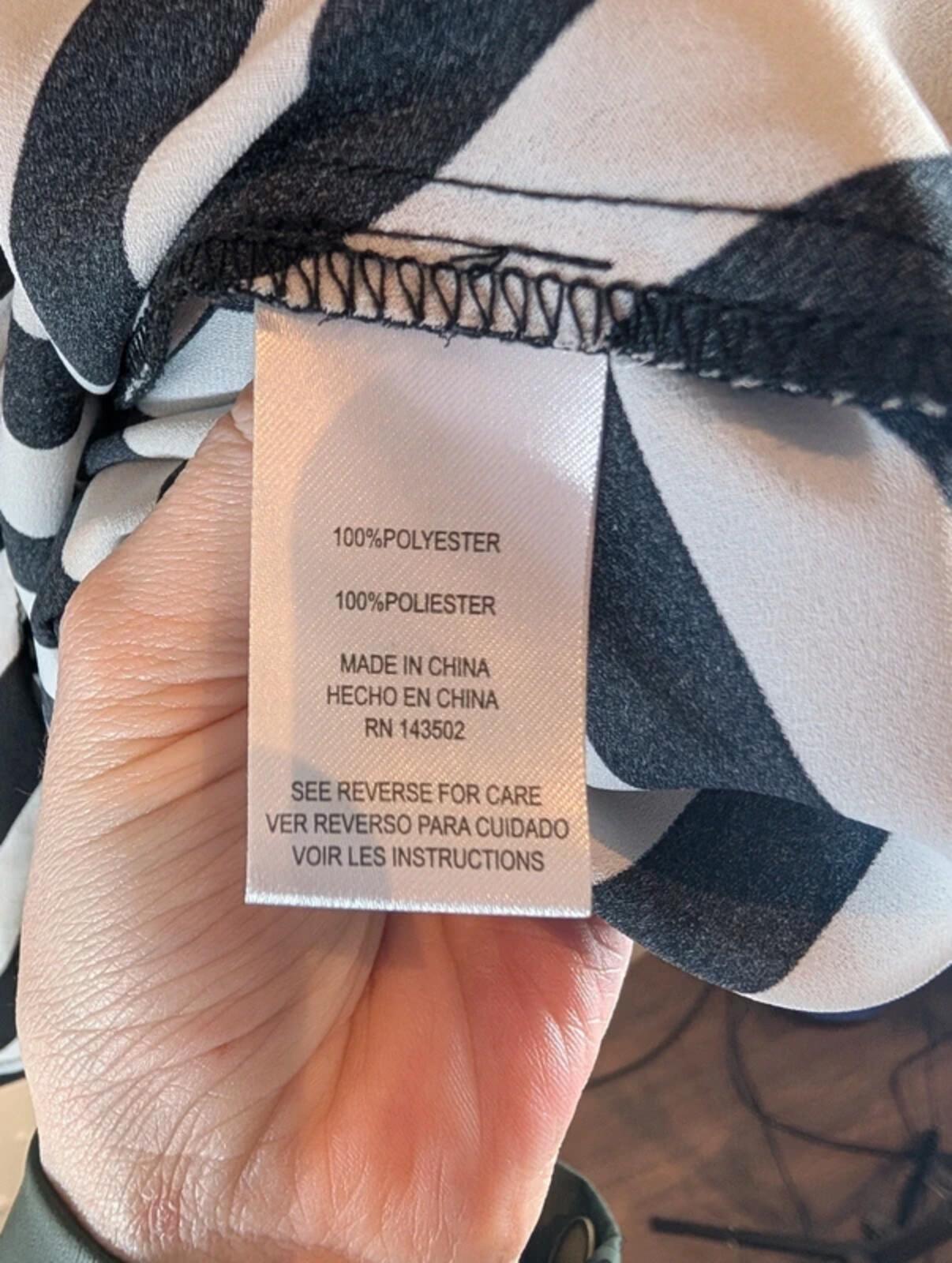 Finn & Grace Black White Stripe Blouse Medium Flared Sleeve