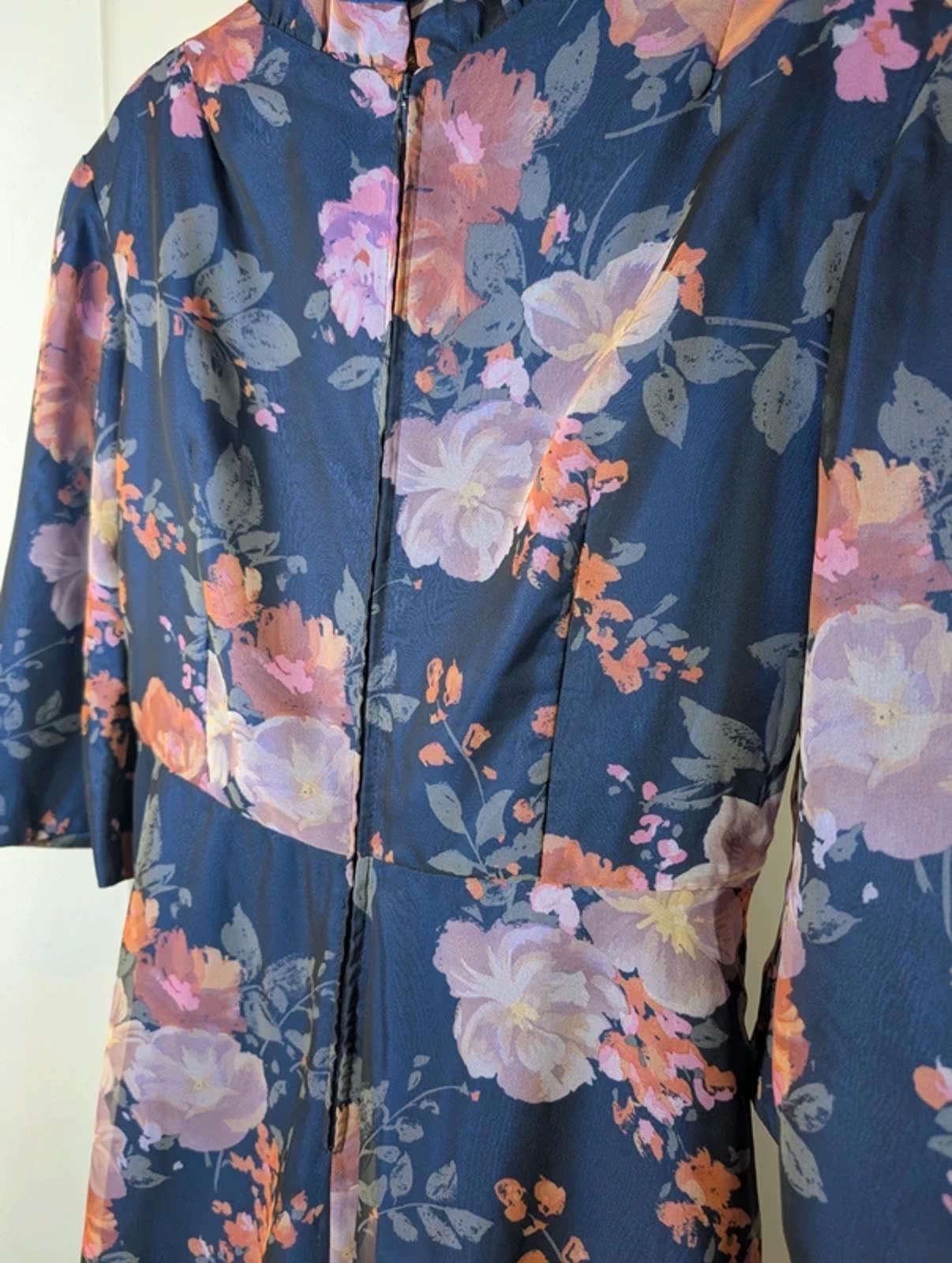 Vintage 70s Floral Maxi Dress – Empire Line – Sheer Overlay – UK 12/14