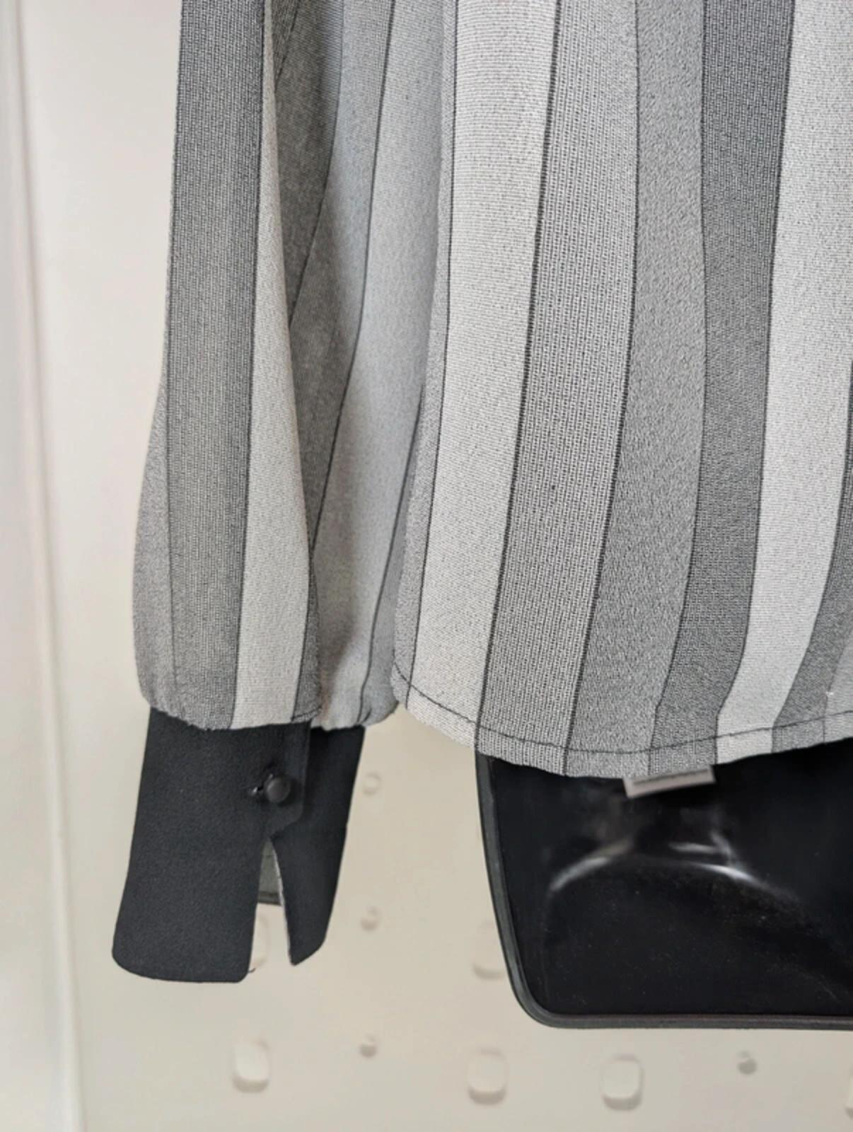 Vintage Leonella Grey Stripe Blouse Made In England UK12