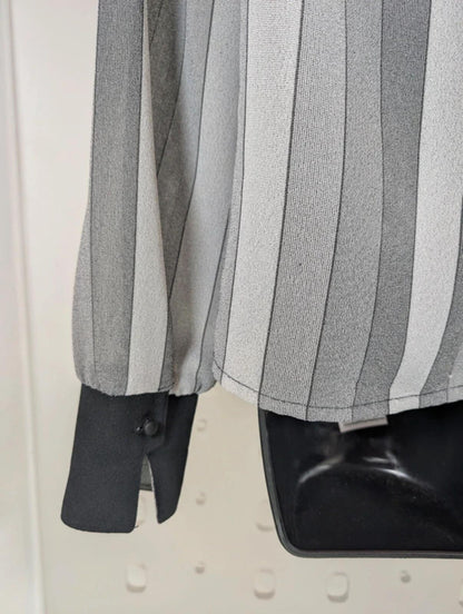 Vintage Leonella Grey Stripe Blouse Made In England UK12