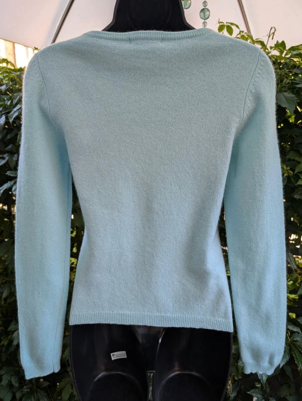 Isle Pure Cashmere V Neck Jumper Mint Green UK8