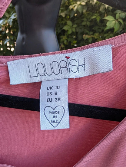 Liquorish Asymmetric Midi Dress Rose Pink UK10