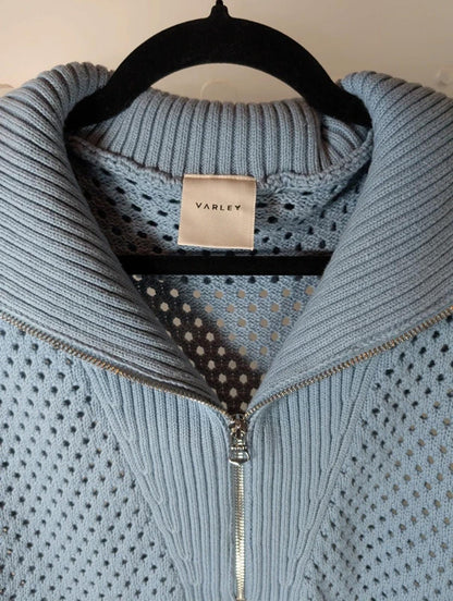 Varley Mila Half Zip Knit Gilet XS 100% Cotton Blue Sleeveless Jumper