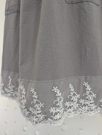 Grey Lace Trim Cross Back Kitchen Pinafore Apron Size 8
