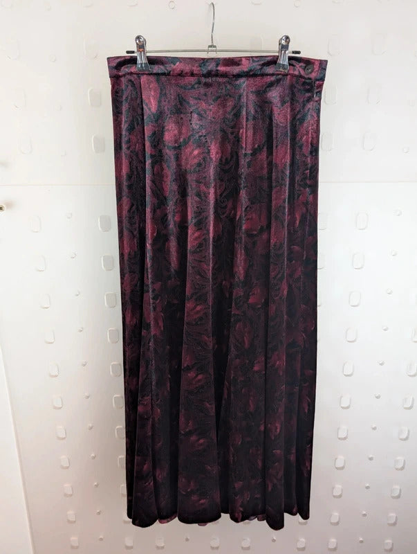 Vintage Alexon Burgundy Velvet Maxi Skirt UK10/12 Made in Great Britain