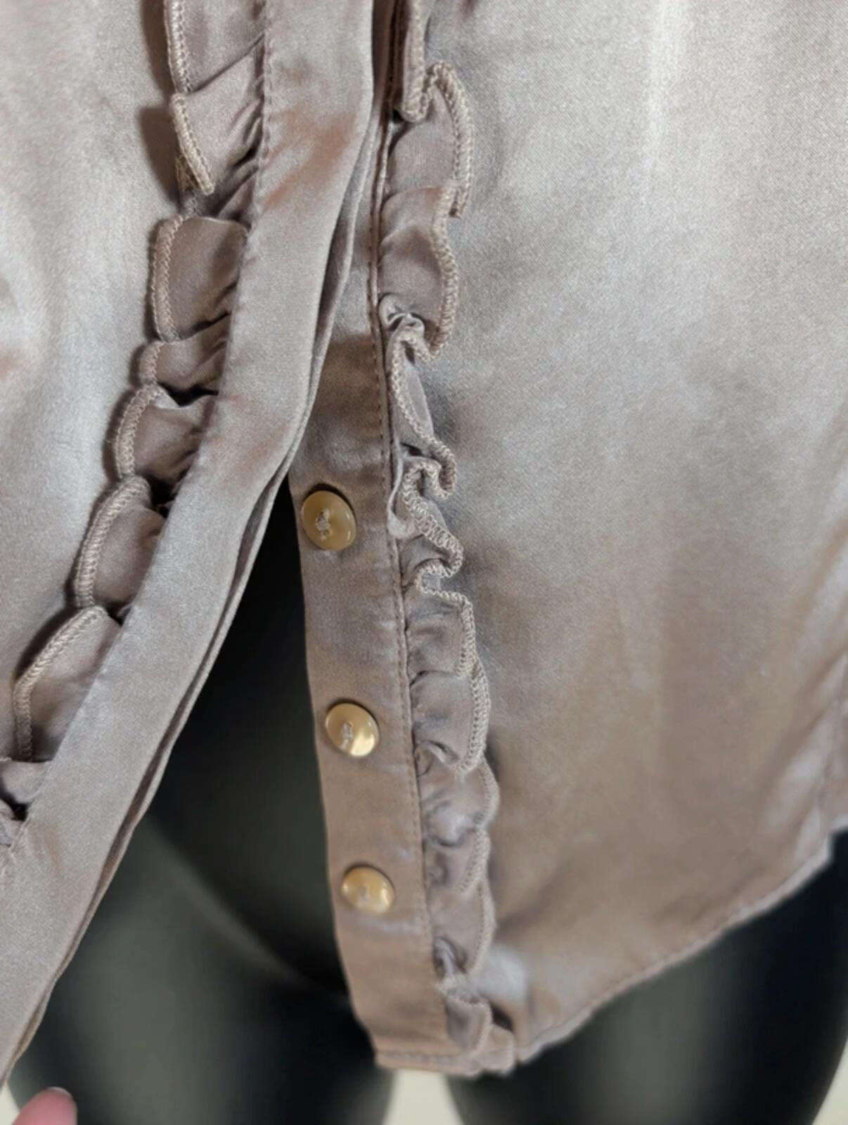 Per Una Speciale 100% Silk Blouse UK14 Taupe Ruffle