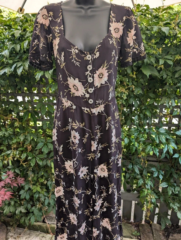 Miss Selfridge Floral Wide Leg Jumpsuit Black UK10