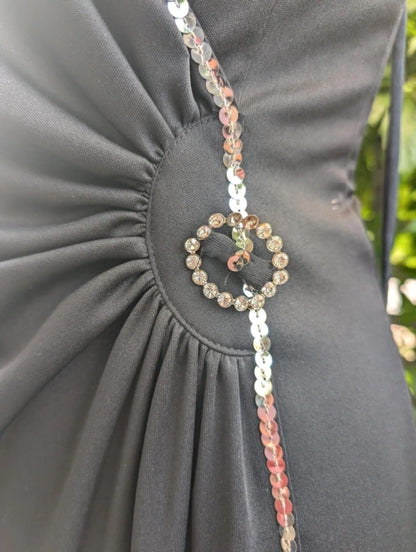 Vintage Black Evening Dress Silver Sequin Detail UK14