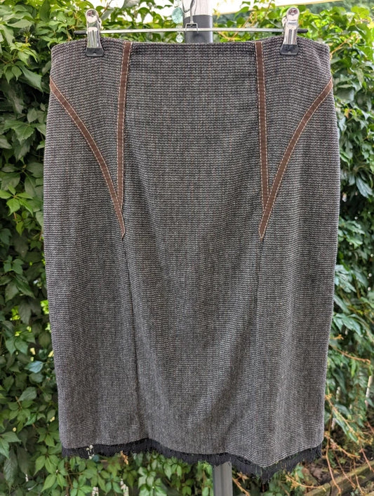 Karen Millen Wool Tweed Pencil Skirt with Lace Hem UK10