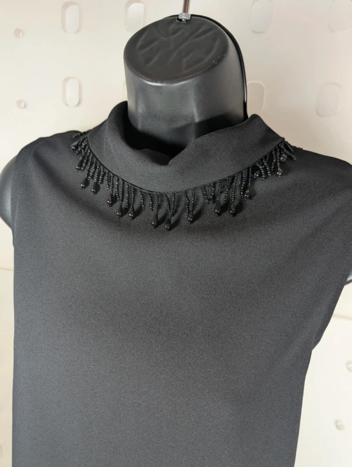 Vintage Rafale London Beaded Collar Black Sleeveless Blouse UK12 Made in England