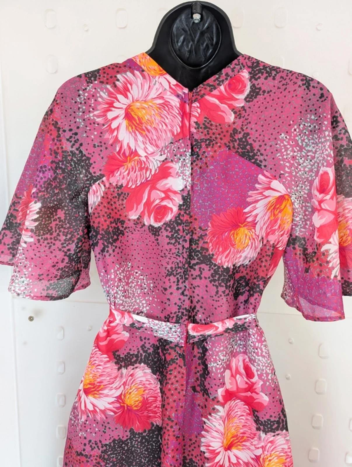 Vintage 70s Pink Floral Maxi Dress Flutter Sleeve Boho EU40