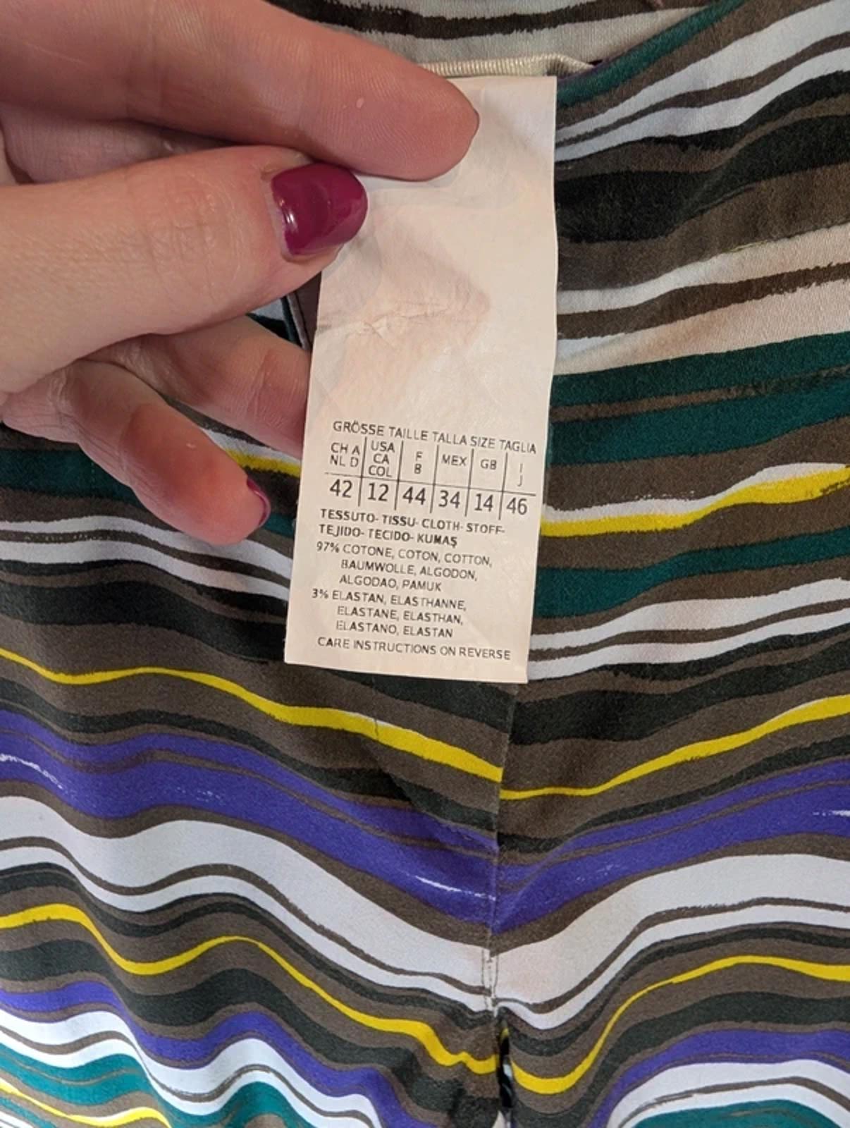 MaxMara Studio Striped Cropped Trousers UK14 Cotton Stretch Purple Yellow Stripe