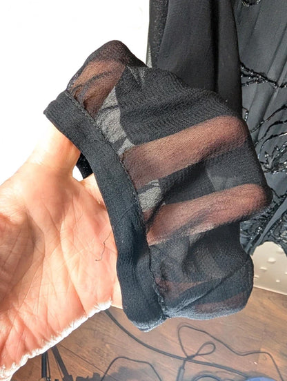 Vintage Sheer Beaded Sequin Blouse Free Size Viscose Evening Layer