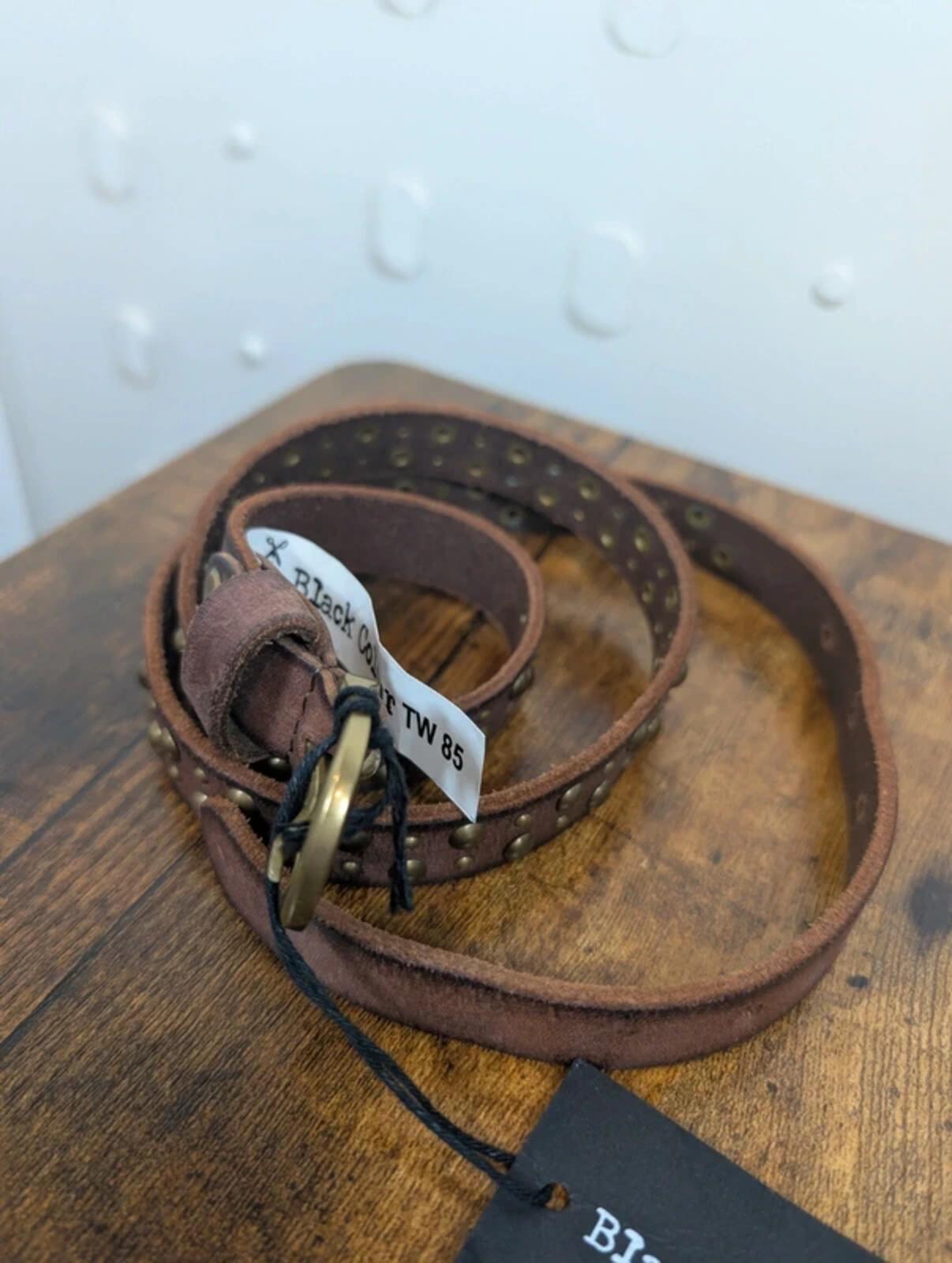 Black Colour Studded Leather Belt Brown NWT