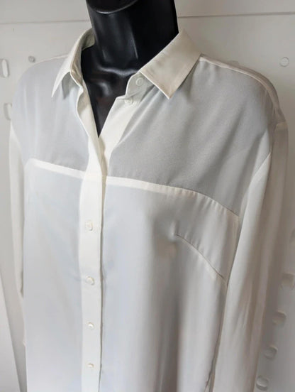 French Connection Longline Sheer Shirt White UK8 Minimal Classic