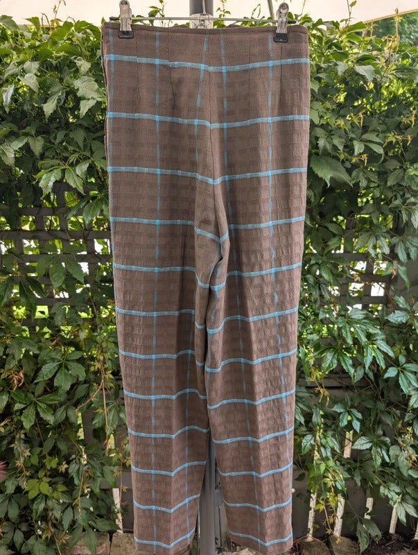 Vintage Wallis High Waisted Check Trousers Brown Blue UK6