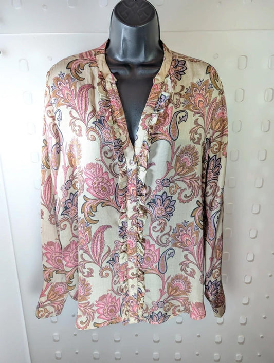 Mos Mosh Damia weave paisley blouse ruffle front