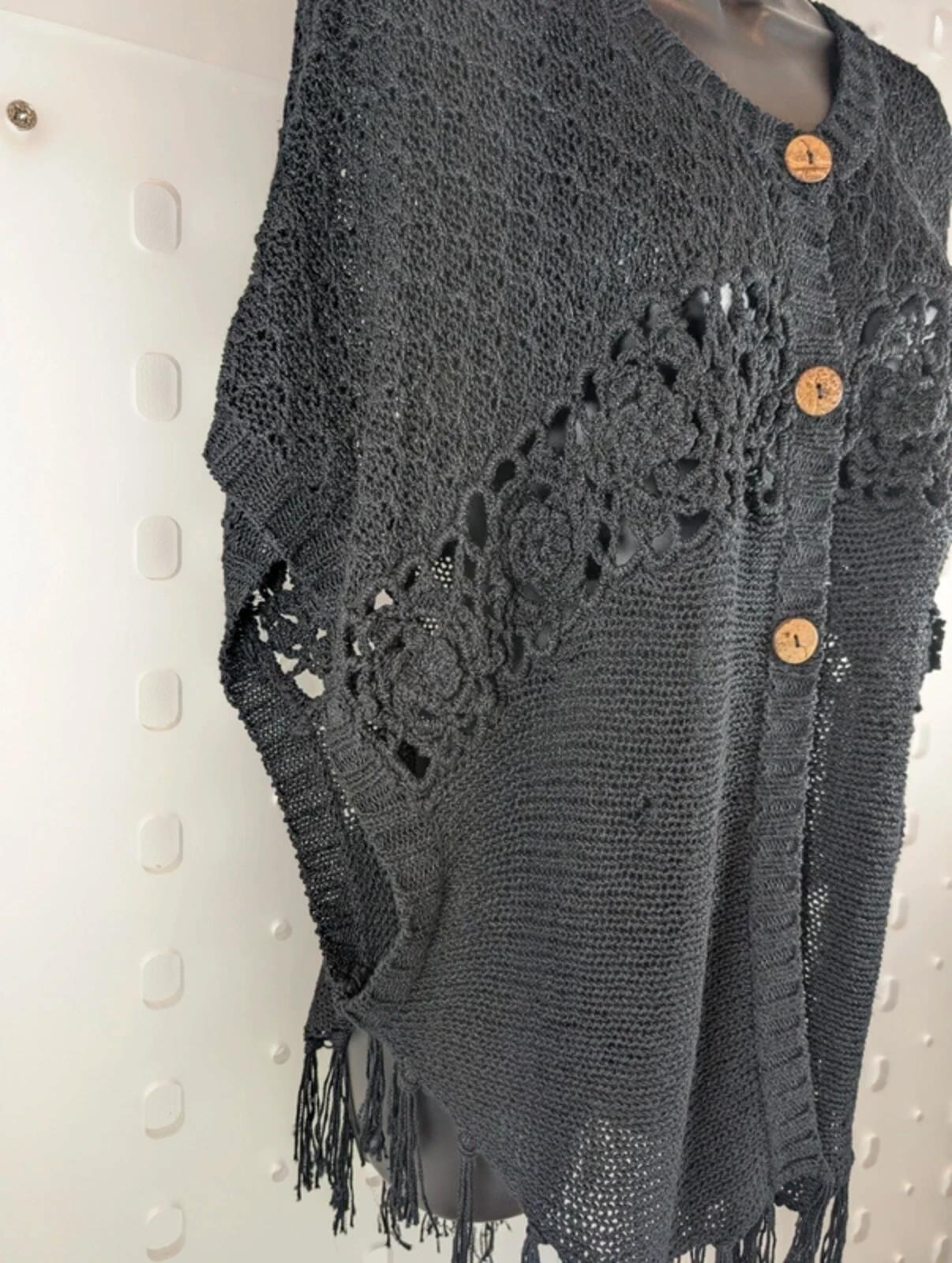 Nina Murati oversized black crochet tassel cardigan S/M