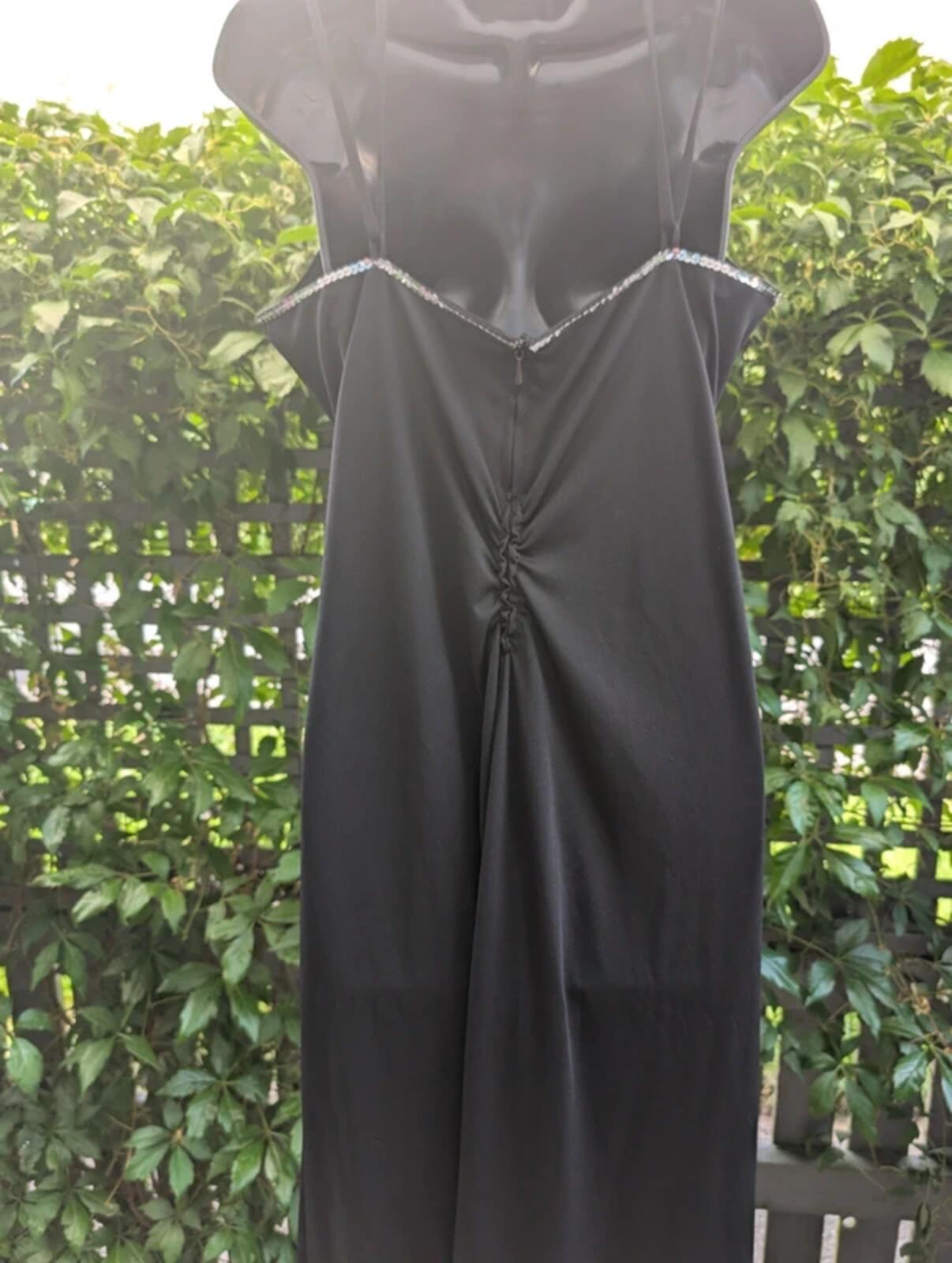 Vintage Black Evening Dress Silver Sequin Detail UK14