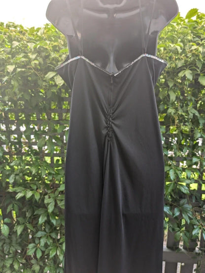 Vintage Black Evening Dress Silver Sequin Detail UK14