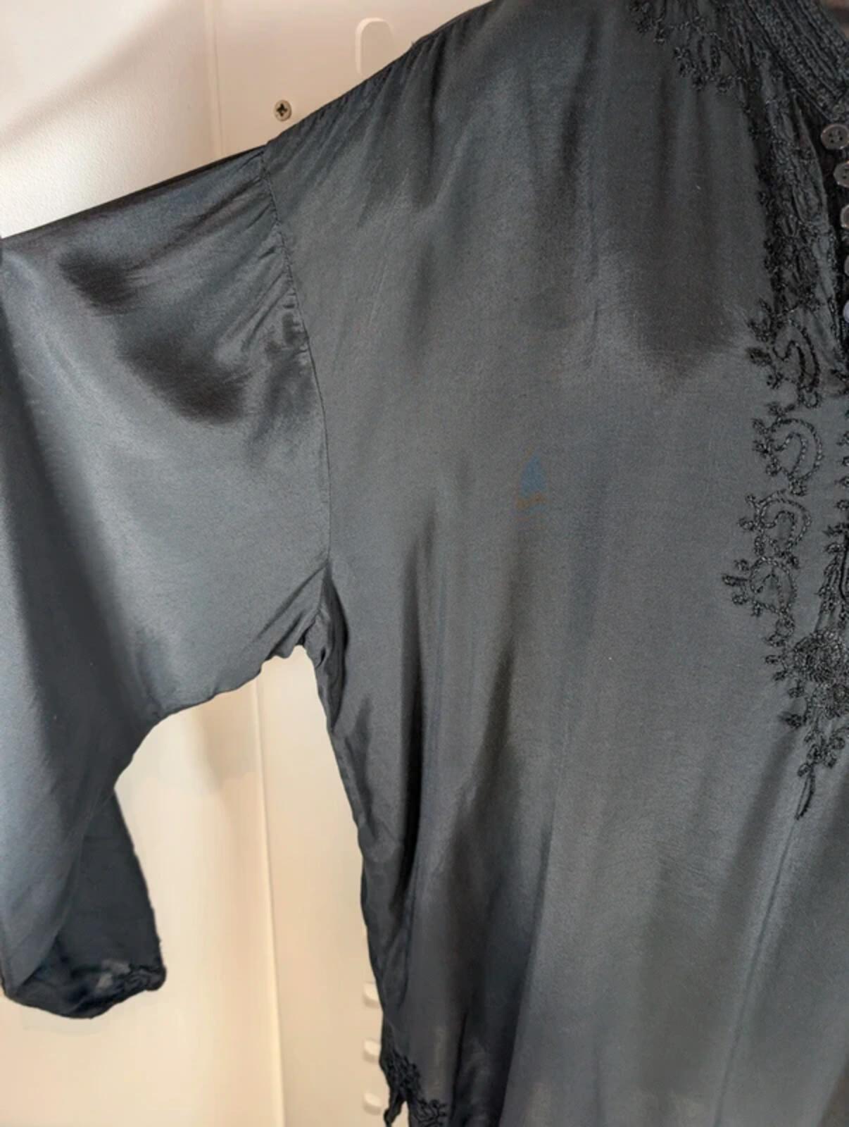 Black Embroidered Boho Viscose Blouse Oversized L/XL Summer