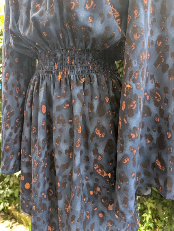 Traffic People Navy Burnt Leopard Print Dress Size L UK14