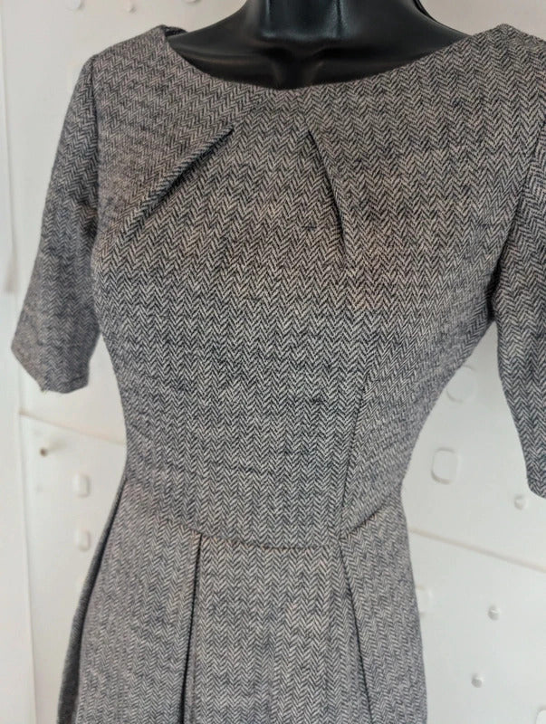 Komodo Grey Cotton Wool Fit & Flare Dress Size 1 UK8