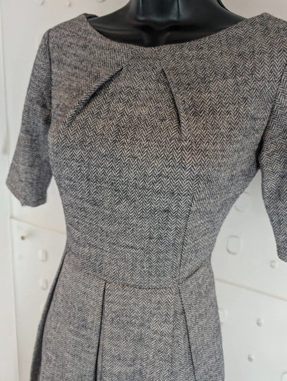 Komodo Grey Cotton Wool Fit & Flare Dress Size 1 UK8