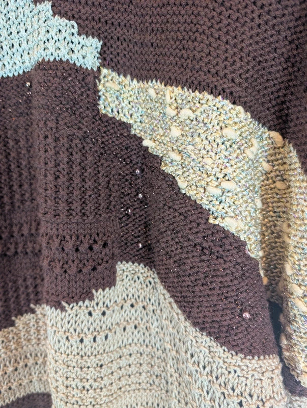 Vintage 1980s Handmade Brown Gold Abstract Knit Vest Wearable Art
