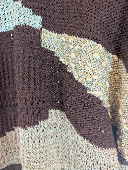 Vintage 1980s Handmade Brown Gold Abstract Knit Vest Wearable Art