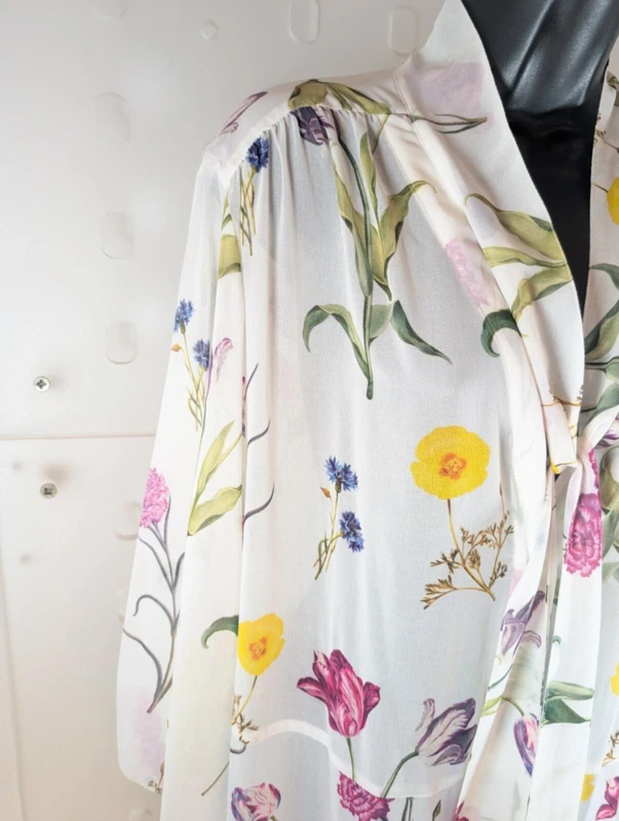 Studio by Preen Sheer Midi Dress UK18 White Floral Tulip Print Tie Neck