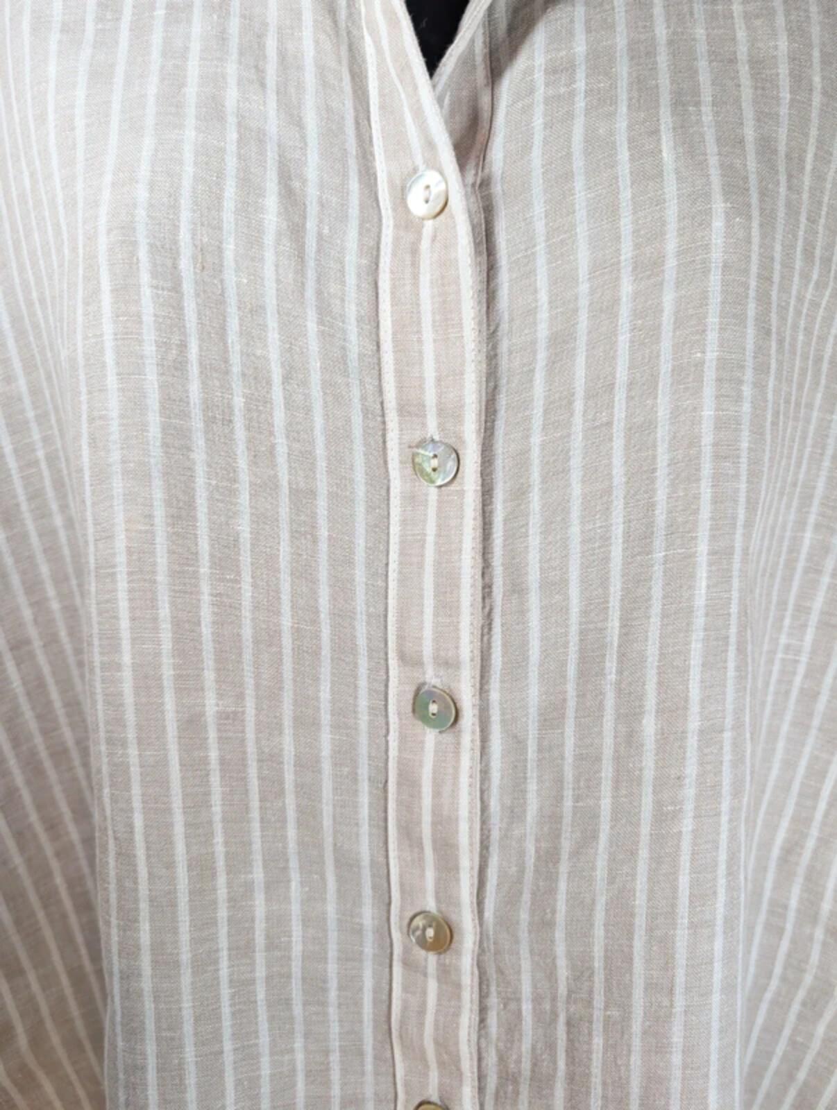 Eb & Ive Linen Shirt Beige Stripe Boxy Fit Size M