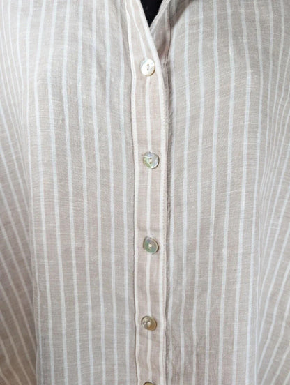 Eb & Ive Linen Shirt Beige Stripe Boxy Fit Size M