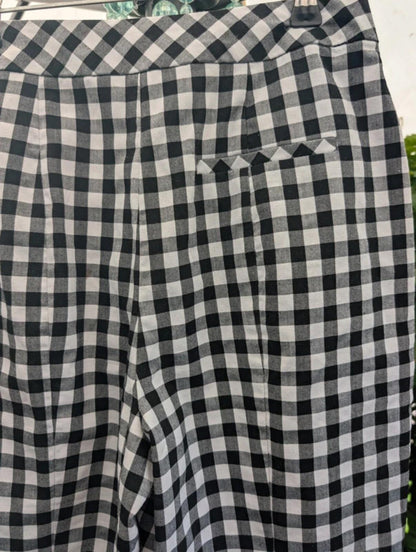 Topshop Check Embroidered Trousers Black White UK10