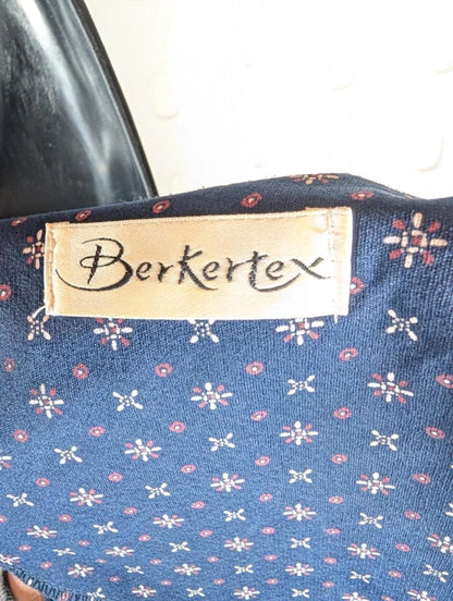 Vintage Berkertex Rose Tea Dress Navy Geometric Print UK14