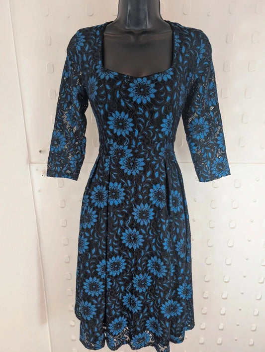 Lindy Bop Lisette Blue Lace Dress UK8 Rockabilly Retro
