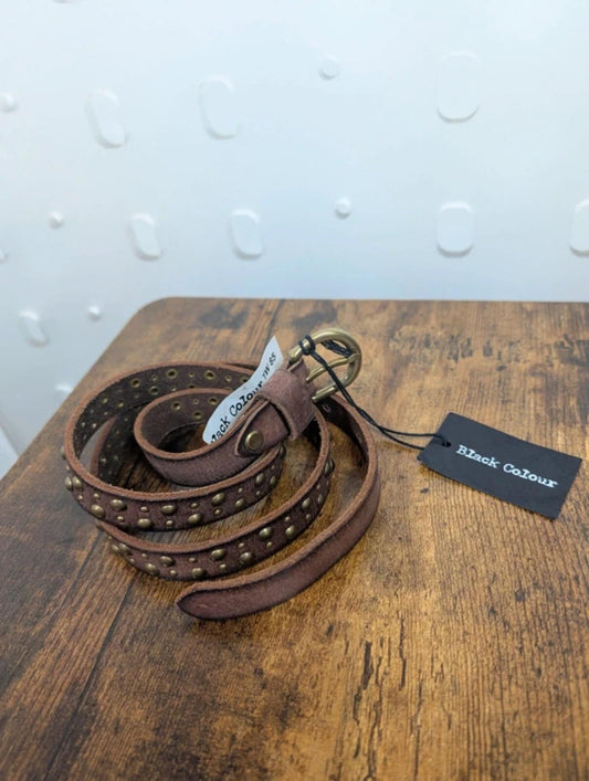 Black Colour Studded Leather Belt Brown NWT