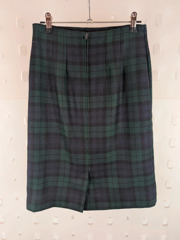 Vintage St Michael Pure New Wool Tartan Pencil Skirt UK8 Made in UK