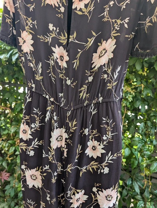 Miss Selfridge Floral Wide Leg Jumpsuit Black UK10