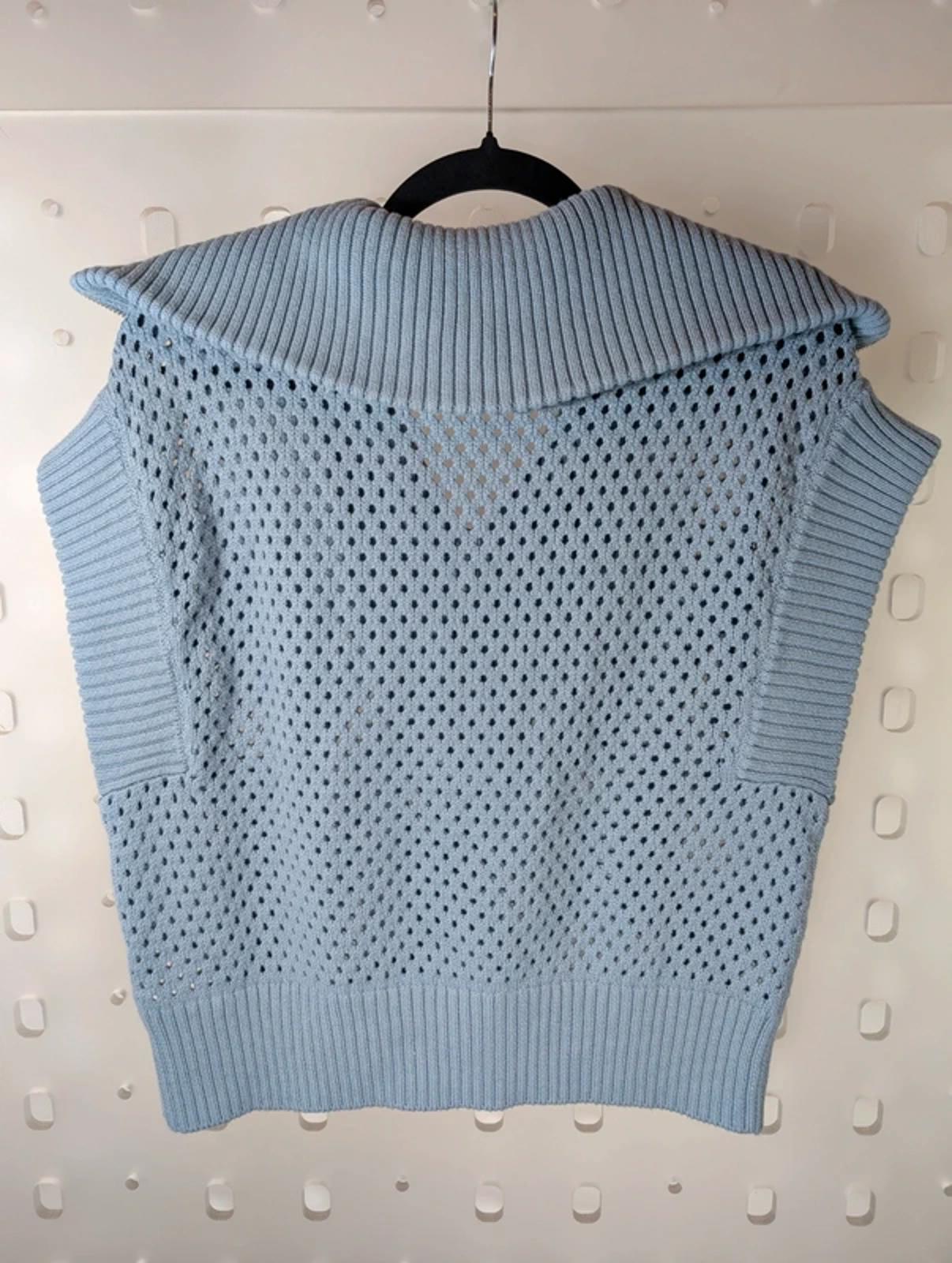 Varley Mila Half Zip Knit Gilet XS 100% Cotton Blue Sleeveless Jumper