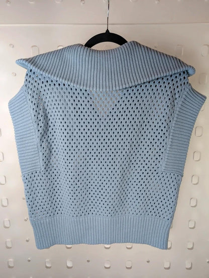Varley Mila Half Zip Knit Gilet XS 100% Cotton Blue Sleeveless Jumper