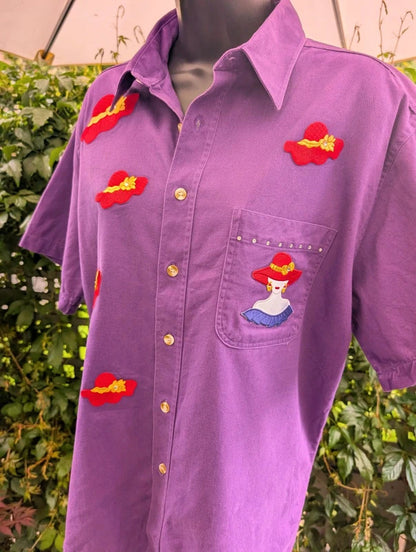 Vintage Infinity Fashions 'Warning' Purple Shirt Large