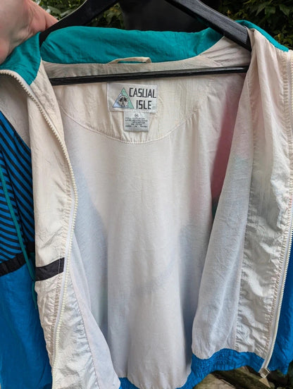 Vintage Casual Isle Shell Jacket Colour Block Made in Taiwan Medium